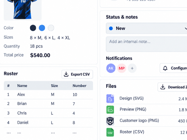 Submission details, order status and available exports